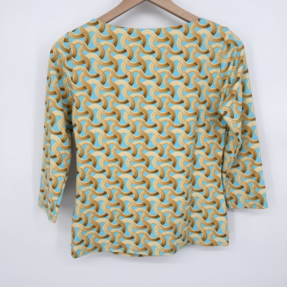 J.McLaughlin XS Catalina Cloth Top Wavesong 3/4 Sleeve Button Shoulder Aqua Gold - Picture 4 of 9